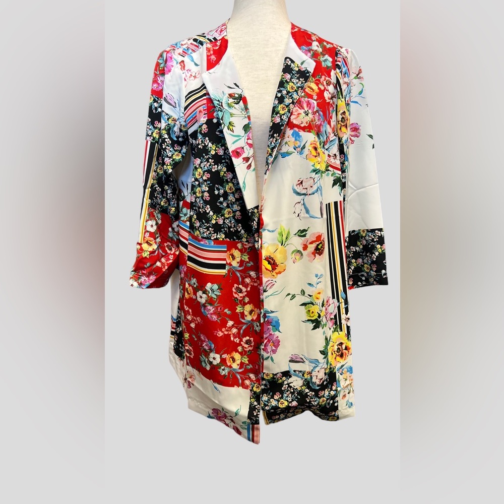 Maree Pour Toi Floral Patchwork ColorBLock Lightweight Open Front Blazer Size 12